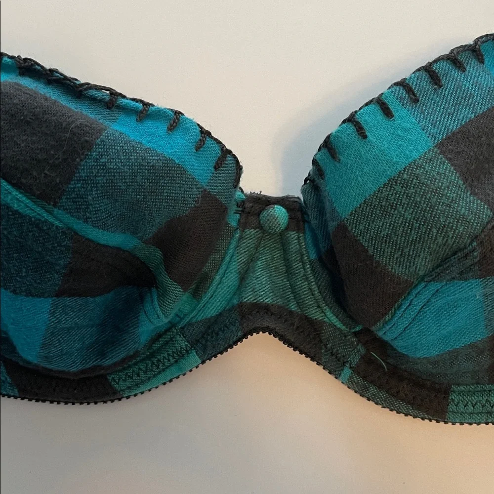 Vintage 90s Eileen West 34B teal buffalo flannel bra